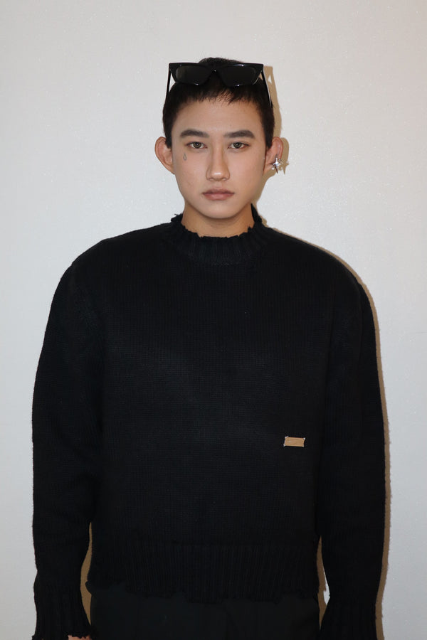 C2H4 Distressed Layered Sweater