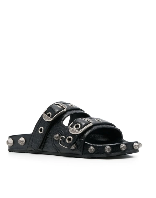 BALENCIAGA Cagole Studded Leather Slides